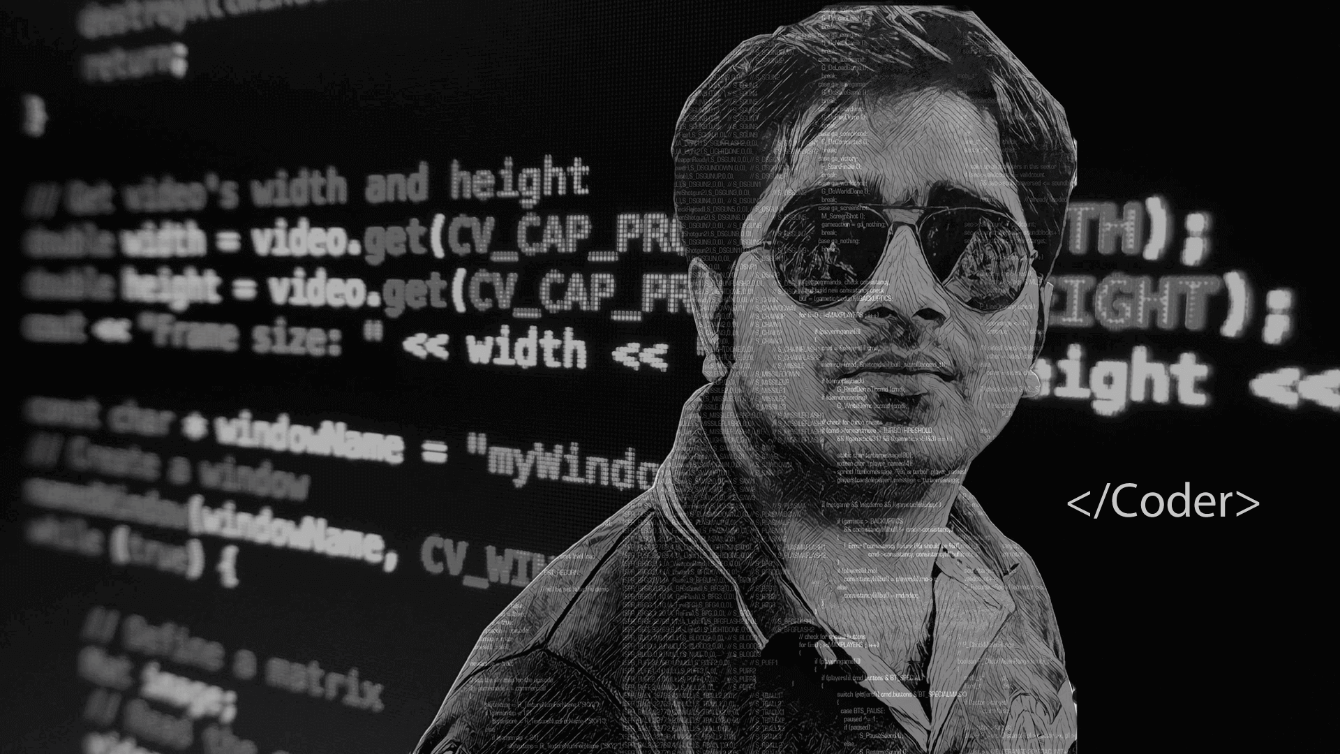 Background image of a coding screen